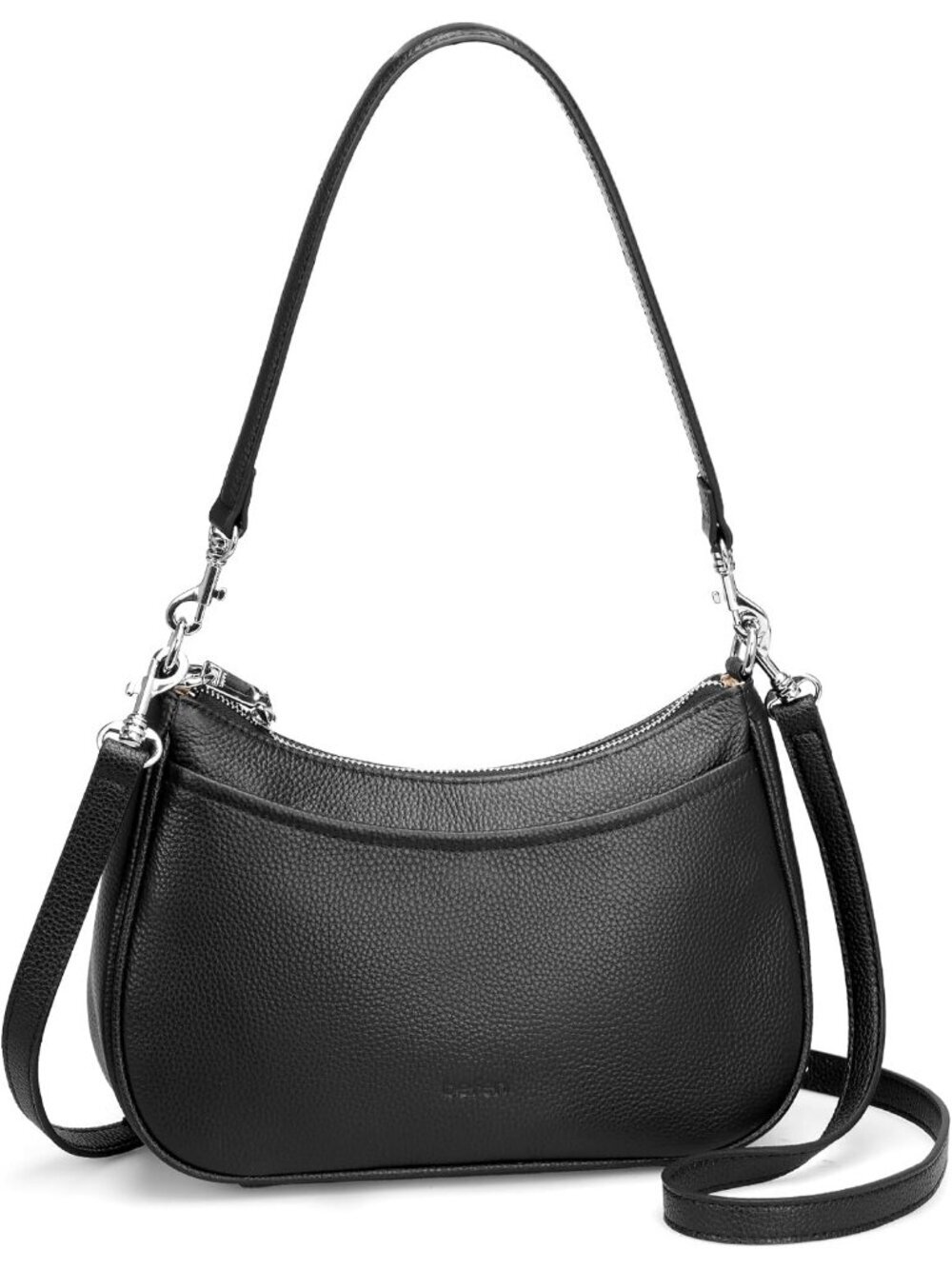 Women's Black Genuine Leather Fashion Anti Theft Trendy Purse with RFID Handbag